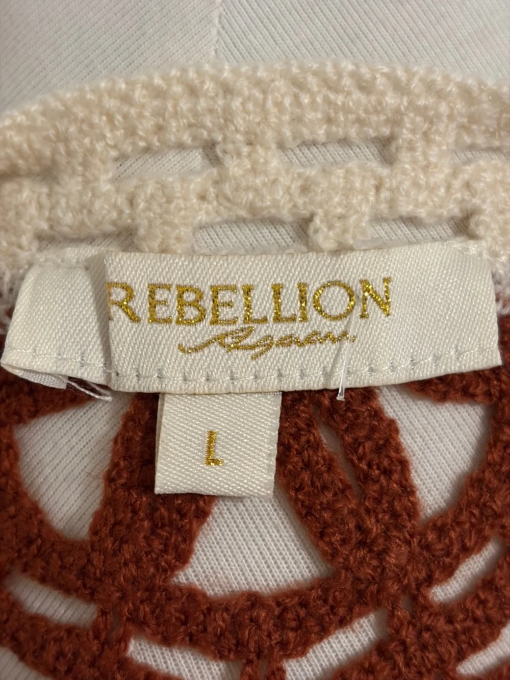 Rebellion Crochet Floral Open-Weave Sweater - Cream & Brown - Picture 2 of 4